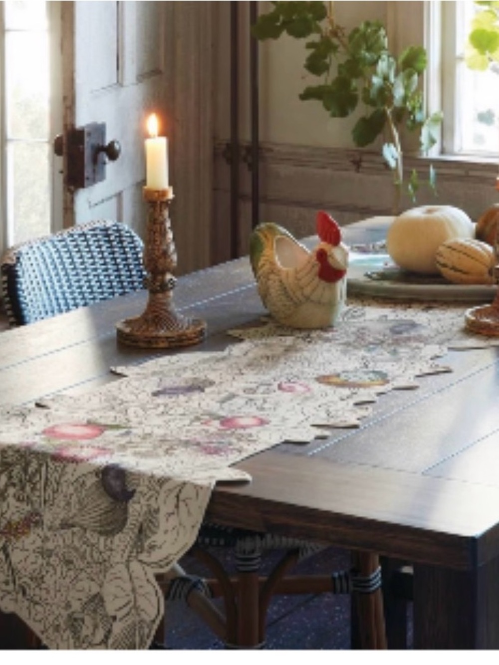 John Derian for Target Fall Shaped Table Runner Cotton Linen Fig Mushroom Bird